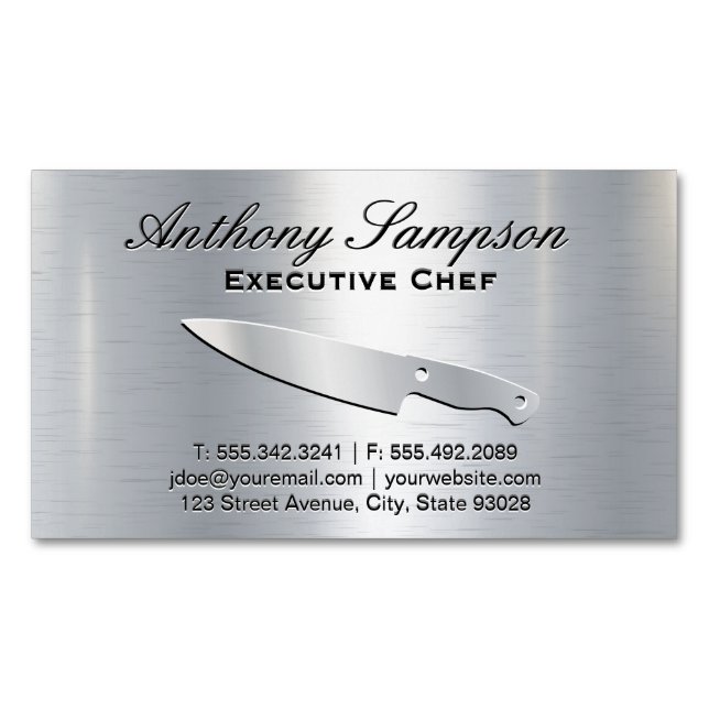Executive Chef | Silver Metallic Gloss Background Business Card Magnet (Front)