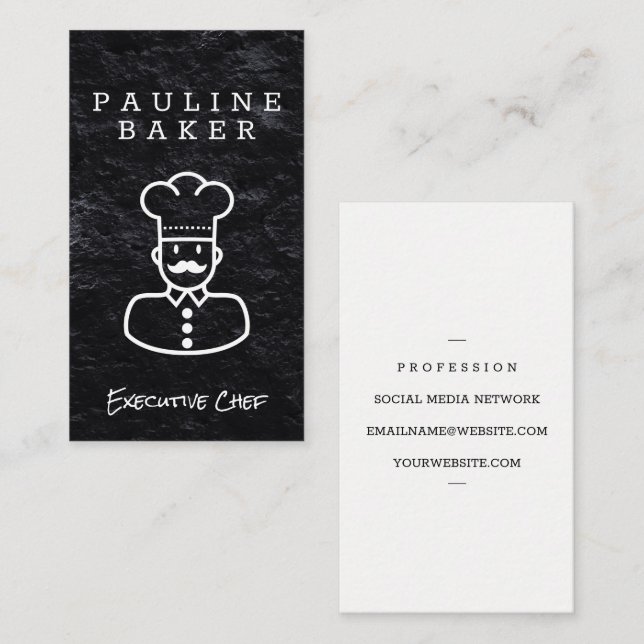 Executive Chef | Slate Black Background Business Card (Front/Back)