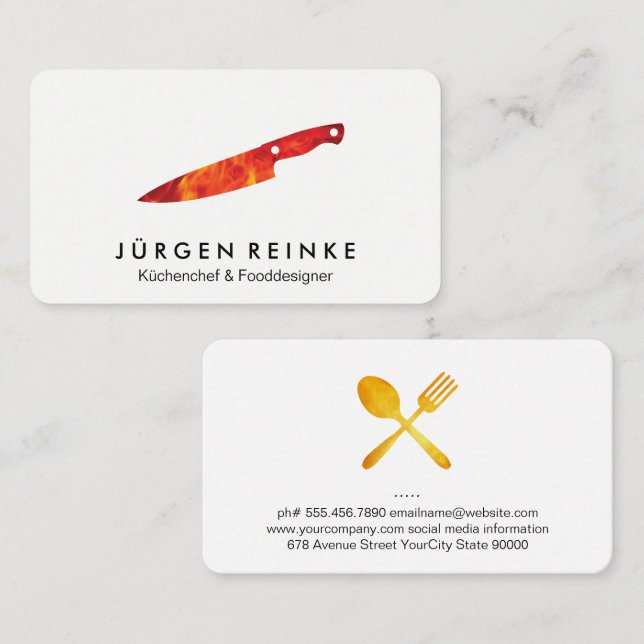 Executive Chef Slate Fire Knife Business Card (Front/Back)