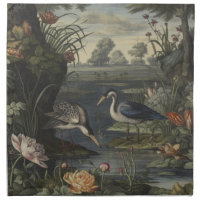 Executive Chinoiserie Blue Crane Antique Botanical