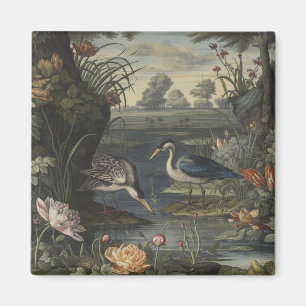 Executive Chinoiserie Blue Crane Antique Botanical Magnet