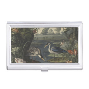 Executive Chinoiserie Blue Crane Botanical Office Business Card Case