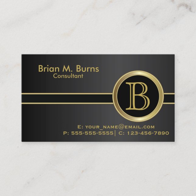 Executive Classic Black Monogram Business Card (Front)