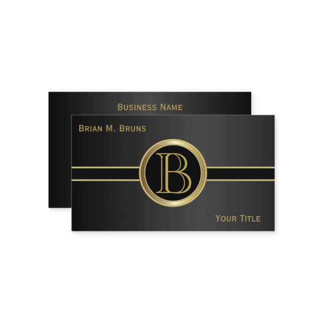 Executive Classic Black Monogram Business Card (Front/Back In Situ)