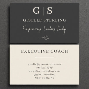 Executive Coach Black Cream Monogram Elegant Business Card