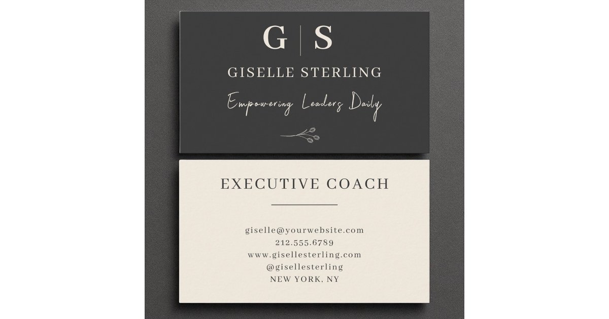 Executive Coach Black Cream Monogram Elegant Business Card | Zazzle