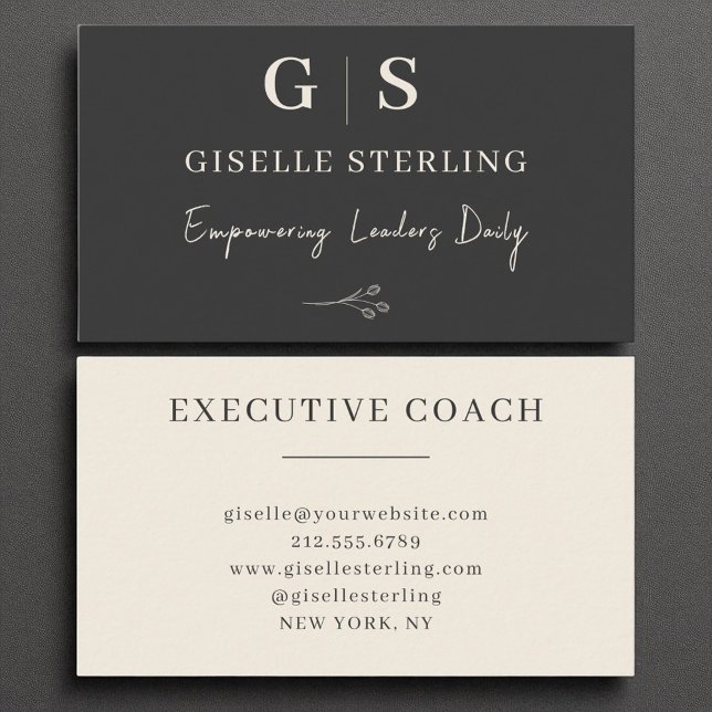 Executive Coach Black Cream Monogram Elegant  Business Card (Creator Uploaded)