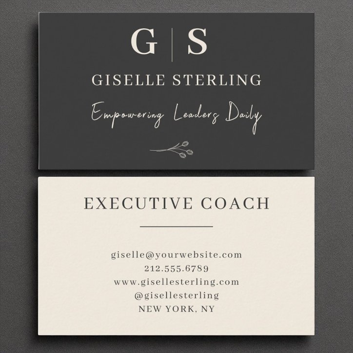 Executive Coach Black Cream Monogram Elegant Business Card
