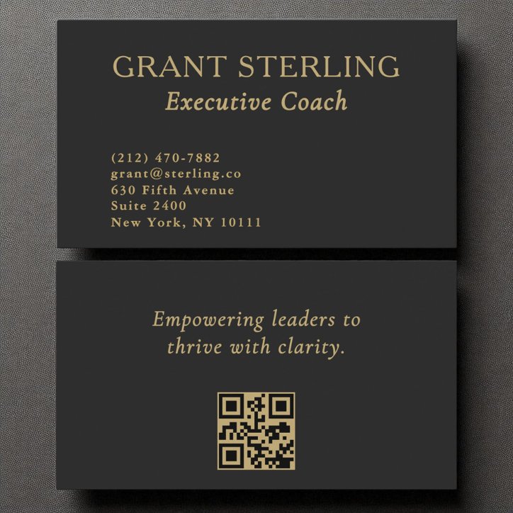 Executive Coach Minimalist Black Gold QR Code Business Card