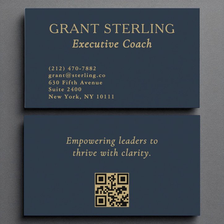 Executive Coach Navy Blue Gold QR Code Business Card