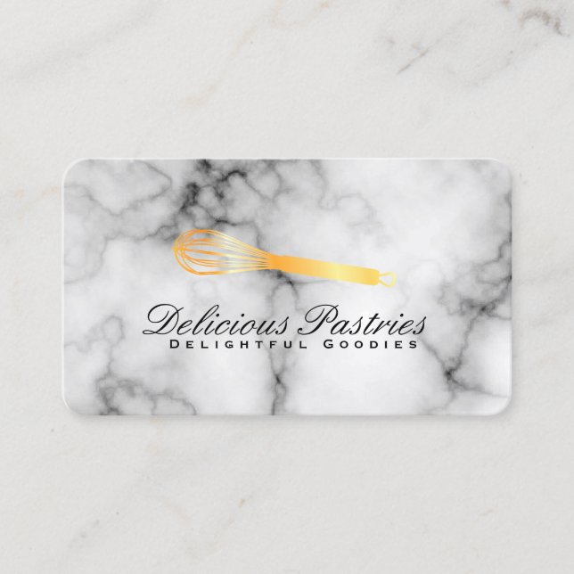 Executive Culinary Master | Gold Whisk Marble Business Card (Front)