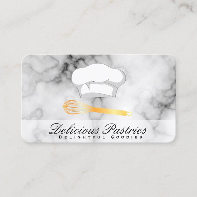 Executive Culinary Master | Gold Whisk Marble Business Card (Front)