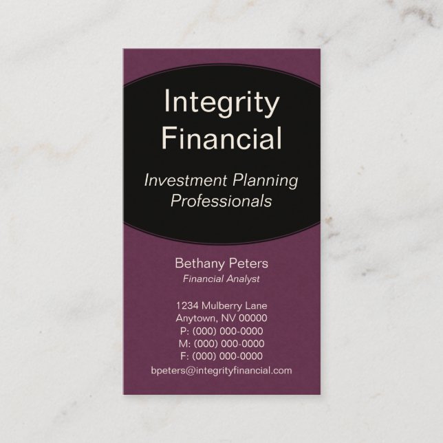 Executive Curves Business Card, Eggplant Card (Front)