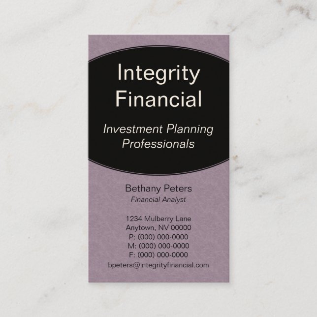 Executive Curves Business Card, Lilac Card (Front)