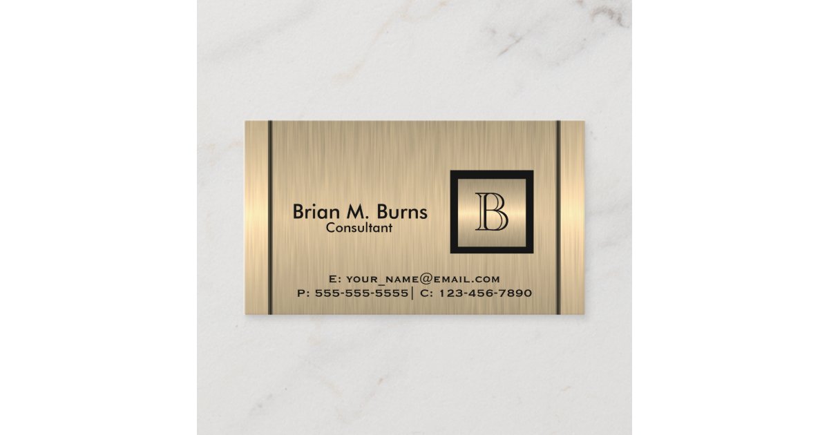 Executive Gold Brush Steel with a Monogram Business Card | Zazzle