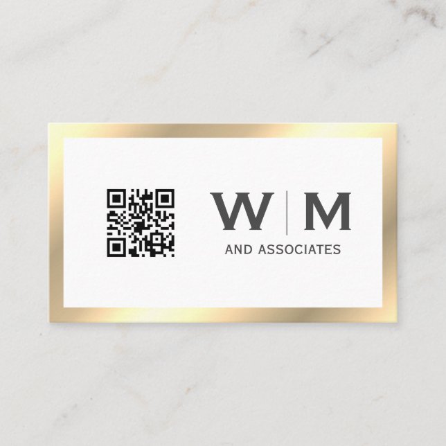 Executive Gold Classic Monogram | QR CODE Business Card (Front)
