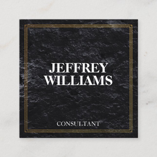 Executive | Gold Double Border | Slate Black Square Business Card (Front)