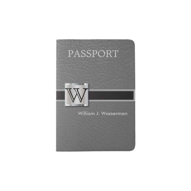 Executive Gray Leather Style | Monogram Passport Holder (Front)