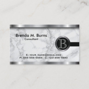 Executive Gray Marble Monogram Business Card