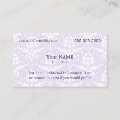 Executive Lavender and White Damask Business Card