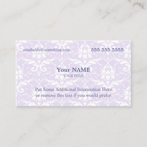 Customizable Executive Lavender and White Damask Business Card