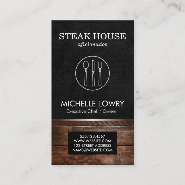 Executive Lux Black Silverware and Wood Business Card (Front)