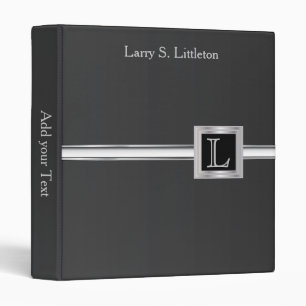 Executive Monogram 1" Design - Black And Silver 3 Ring Binder
