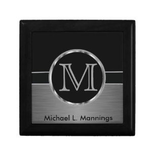 Executive Monogram   Black and Brush Steel Gift Box
