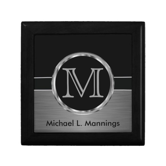 Executive Monogram | Black and Brush Steel  Gift Box (Front)