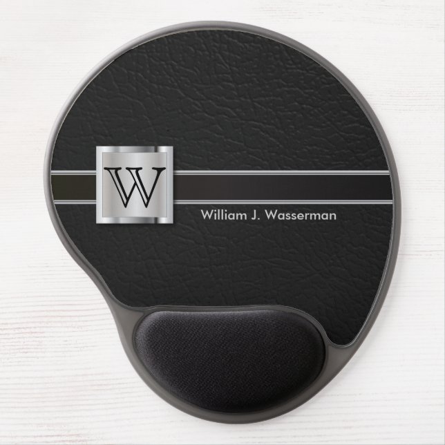 Executive Monogram Black Leather Gel Mouse Pad (Front)