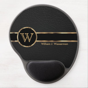Executive Monogram Black Leather with Gold Accents Gel Mouse Pad