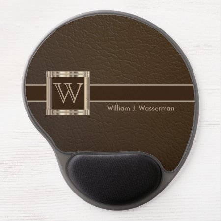 Executive Monogram Brown Leather Gel Mouse Pad