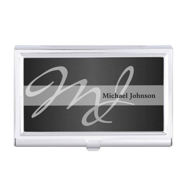 Executive Monogram - Classic Black Business Card Case (Front)