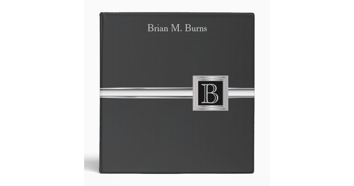 Executive Monogram Design - Black And Silver Binder | Zazzle