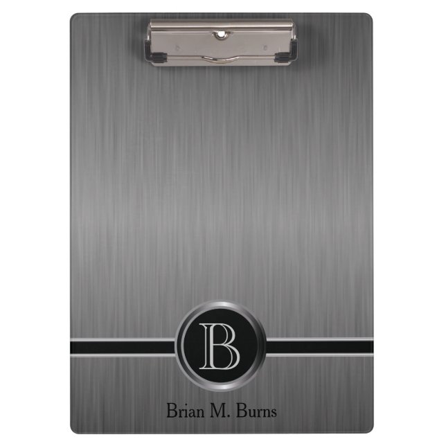 Executive Monogram Design - Black Brush Steel Clipboard (Front)