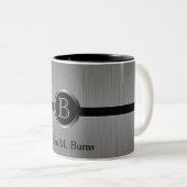 Executive Monogram Design - Black Brush Steel Two-Tone Coffee Mug (Front Right)