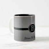 Executive Monogram Design - Black Brush Steel Two-Tone Coffee Mug (Front Left)