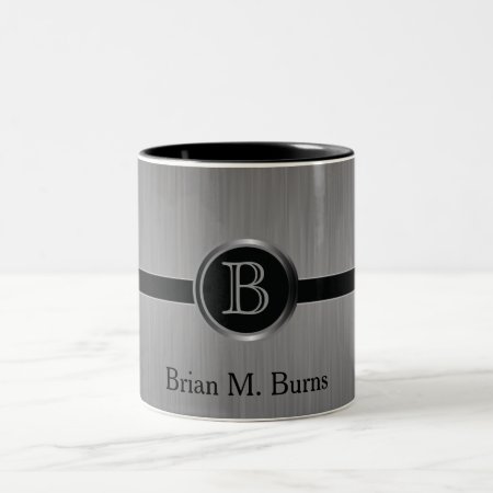 Executive Monogram Design - Black Brush Steel Two-tone Coffee Mug