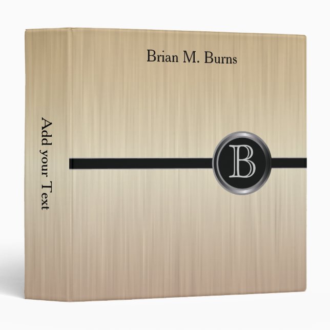 Executive Monogram Design - Citrine Brush Steel 3 Ring Binder (Front/Spine)