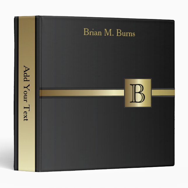 Executive Monogram Design - Classic Black Binder (Front/Spine)