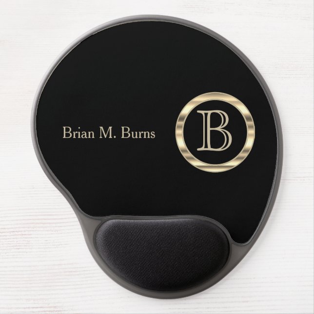 Executive Monogram Design | Classic Black Sheen Gel Mouse Pad (Front)