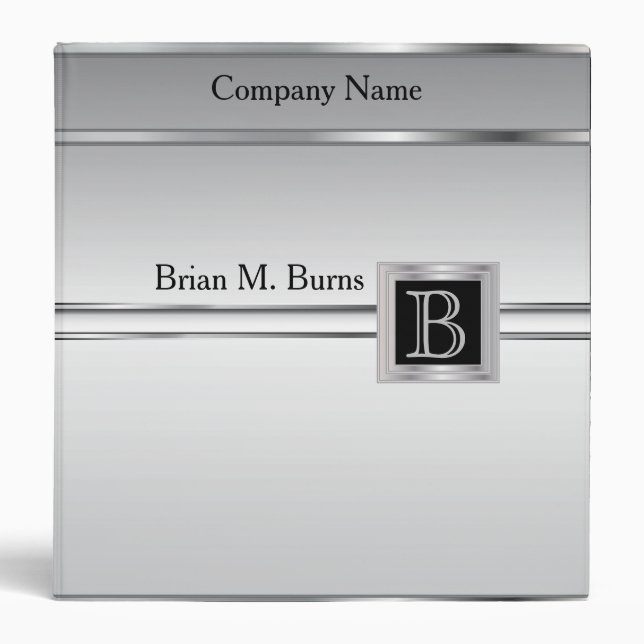 Executive Monogram Design - Metallic Silver Print Binder (Front)
