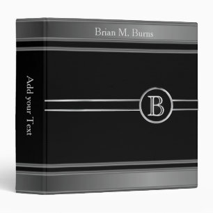 Executive Monogram Design - Metallic Steel 3 Ring Binder