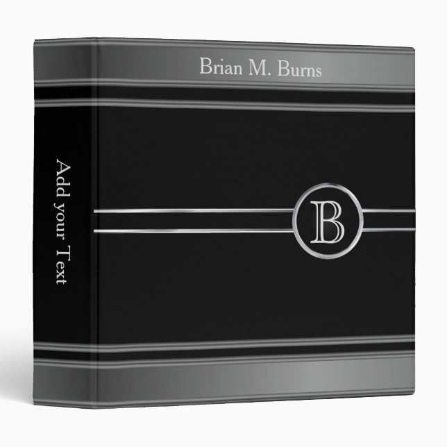 Executive Monogram Design - Metallic Steel 3 Ring Binder (Front/Spine)