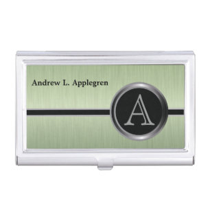 Executive Monogram Design - Peridot Brush Steel Case For Business Cards
