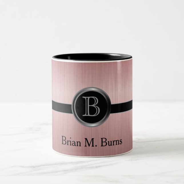 Executive Monogram Design - Ruby Brush Steel Two-Tone Coffee Mug (Center)