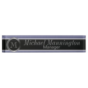 Executive Monogram Design - Sapphire Brush Steel Name Plate