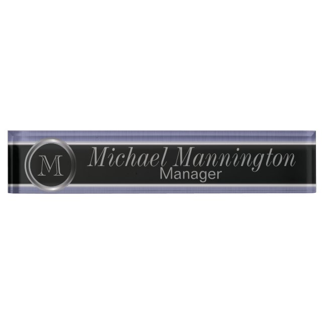 Executive Monogram Design - Sapphire Brush Steel Name Plate (Front)