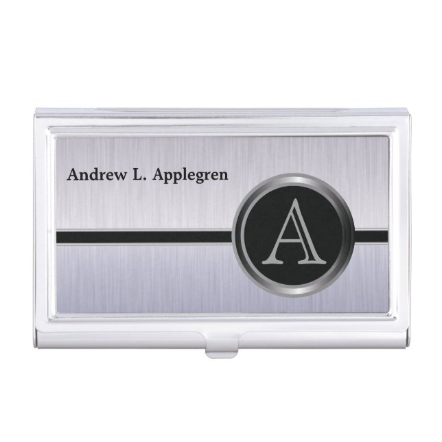 Executive Monogram Design | Tanzanite Brush Steel Case For Business Cards (Front)