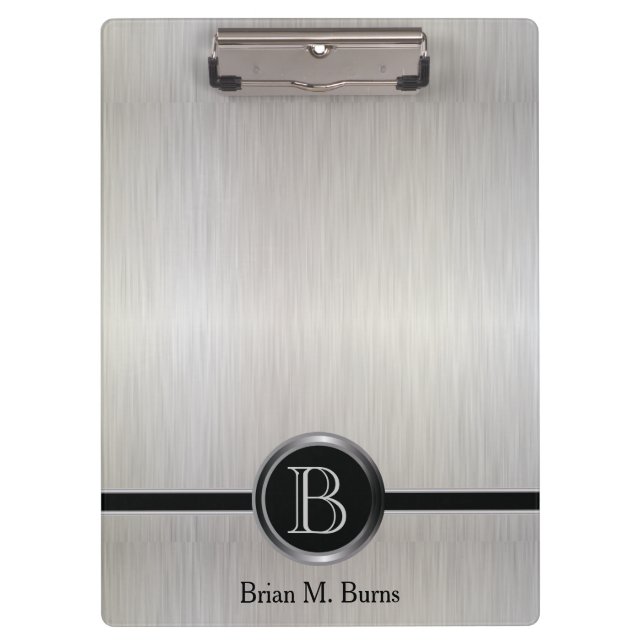 Executive Monogram Design - White Brush Steel Clipboard (Front)
